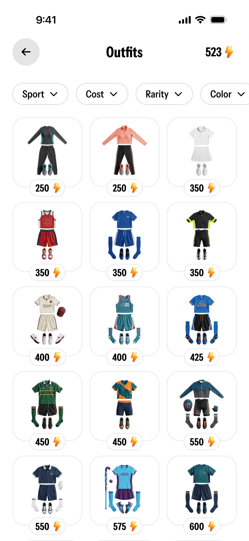 Twinsi outfit screen with a large avatar item preview and unlock sheet